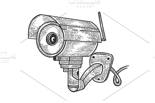 Surveillance camera sketch engraving