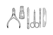 Manicure nail tools sketch engraving