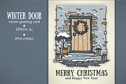winter door, Christmas greeting card