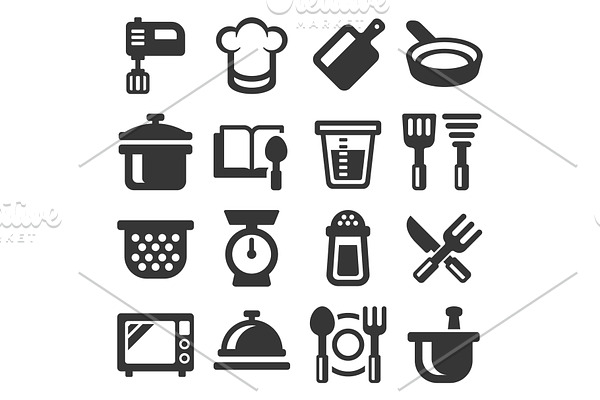 Kitchen and Cooking Icons Set on