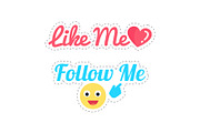 Follow and Like Me Stickers Isolated