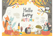 Funny animals meeting autumn in the
