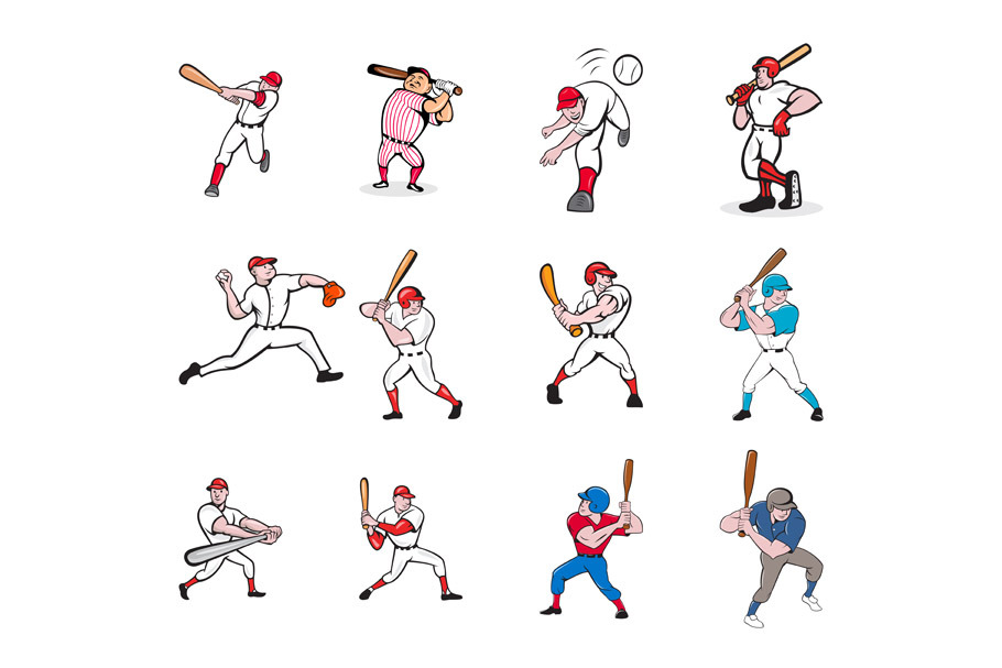 Baseball Player Cartoon Set