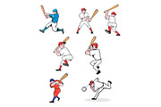 Baseball Player Cartoon Set