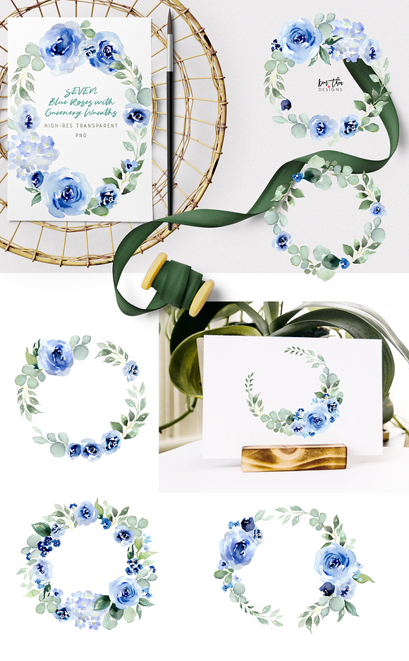 Blue Roses with Greenery in Illustrations - product preview 4