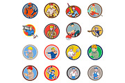 Construction Worker Circle Icon Set