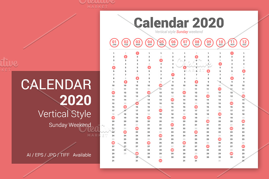Calendar 2020 Vertical Design in Stationery Templates - product preview 8