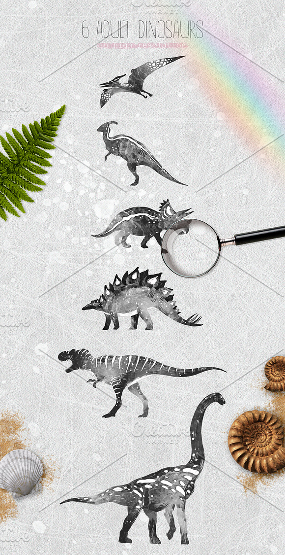 BABY DINOS watercolor set in Illustrations - product preview 4