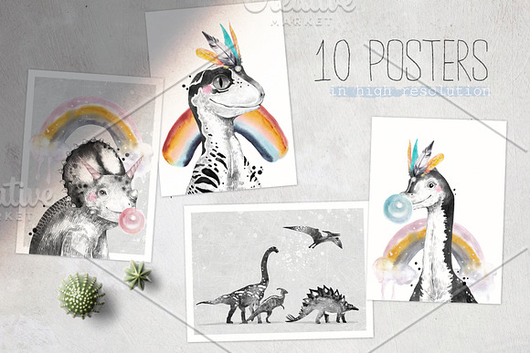 BABY DINOS watercolor set in Illustrations - product preview 7