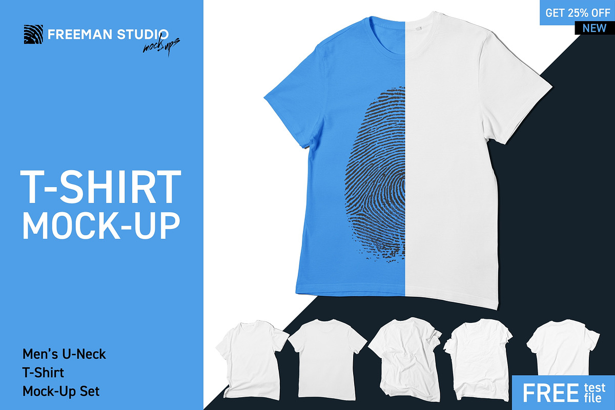 Men's U-Neck T-Shirt Mock-Up Set in Mockup Templates - product preview 8