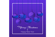 Blue merry christmas balls on dark