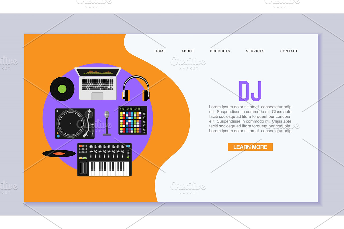 Dj music workspace flat design in Illustrations - product preview 8