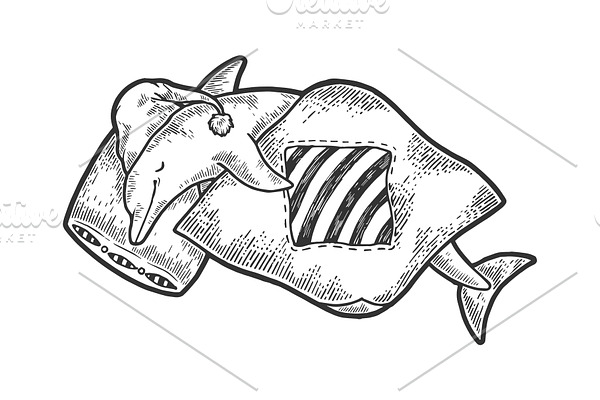 Cartoon sleeping dolphin sketch