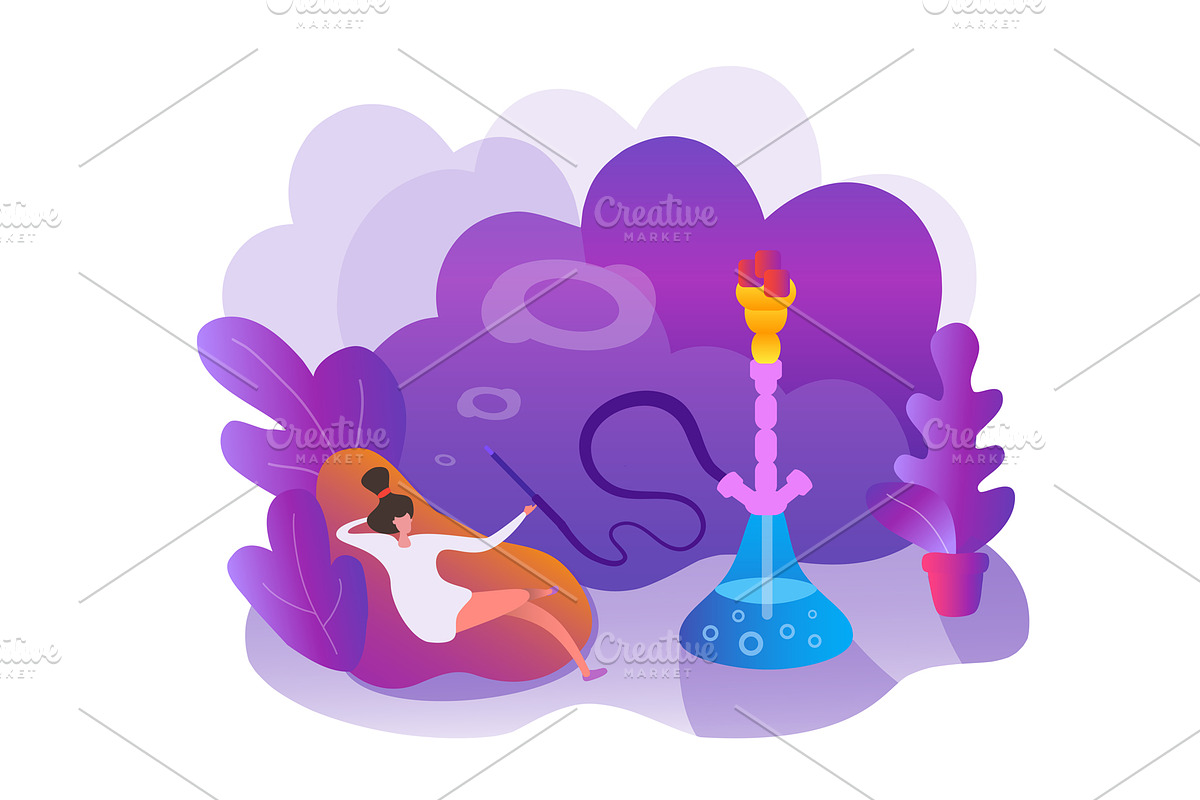 Young woman enjoy smoke a hookah in Illustrations - product preview 8