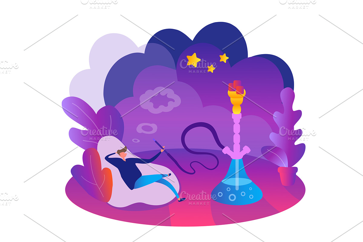 Young man enjoy smoke a hookah in Illustrations - product preview 8
