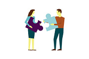 Man and woman connecting puzzle