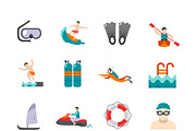 Water sports flat icons set