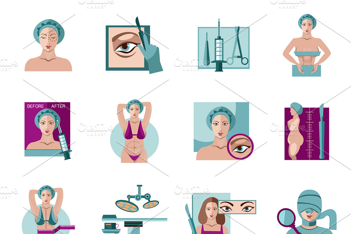 Plastic surgery flat icon set in Icons - product preview 8
