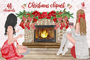 Christmas Girls Clipart Fireplace