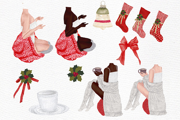 Christmas Girls Clipart Fireplace in Illustrations - product preview 1