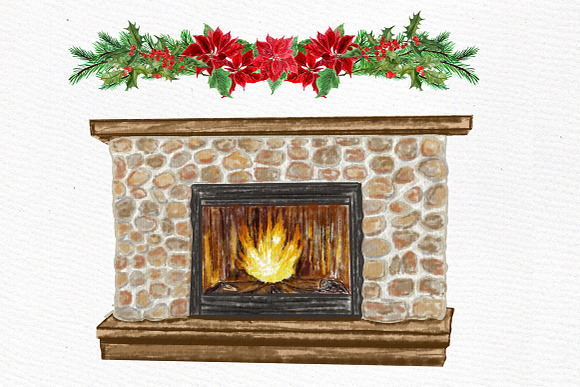 Christmas Girls Clipart Fireplace in Illustrations - product preview 3