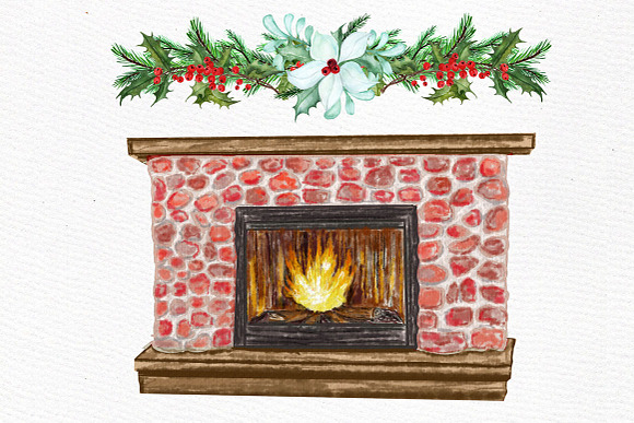 Christmas Girls Clipart, Fireplace in Illustrations - product preview 3