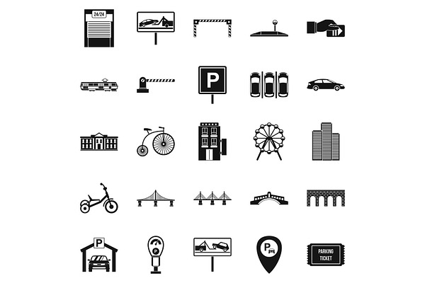 Parking area icons set, simple style