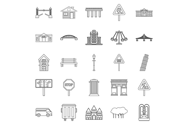 Mart icons set, outline style