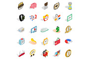 Coin icons set, isometric style