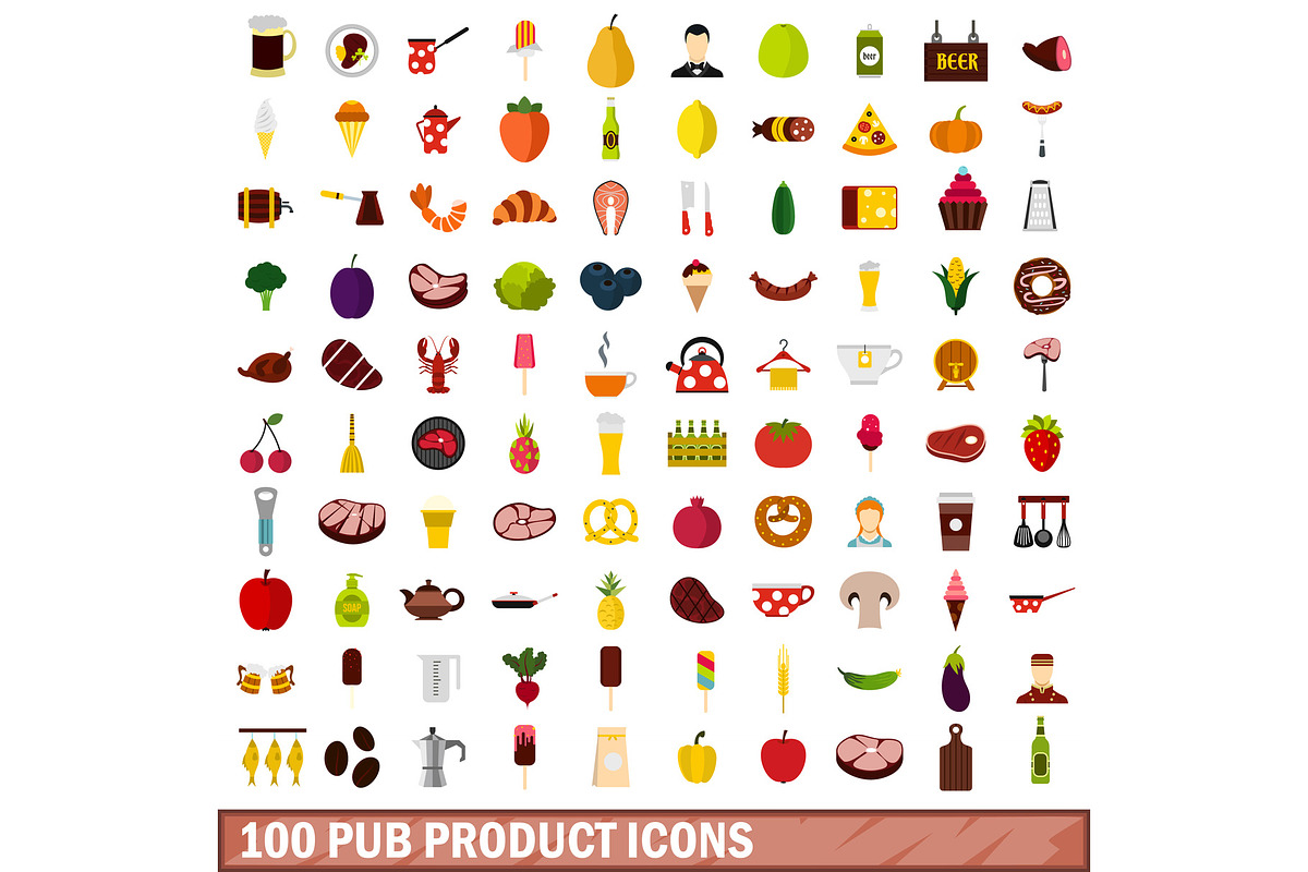 100 pub product icons set in Illustrations - product preview 8