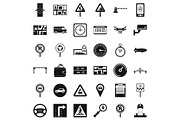 Car in city icons set, simple style