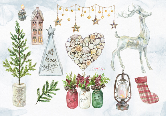 Rustic Christmas clipart in Illustrations - product preview 2