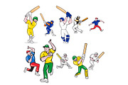 Cricket Player Cartoon Set