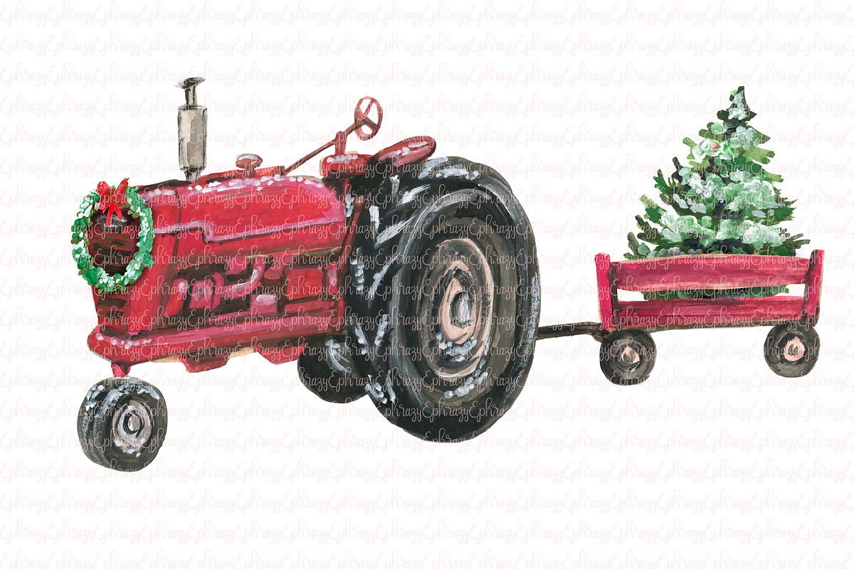 Christmas tractor clipart in Illustrations - product preview 8