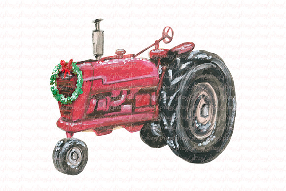 Christmas tractor clipart in Illustrations - product preview 1