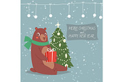 Cartoon bear with merry christmas