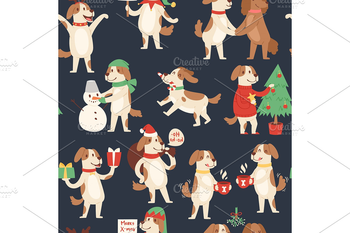 Christmas dog seamless pattern in Illustrations - product preview 8