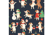 Christmas dog seamless pattern