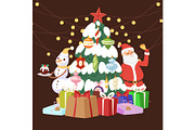 Christmas tree with cartoon Santa
