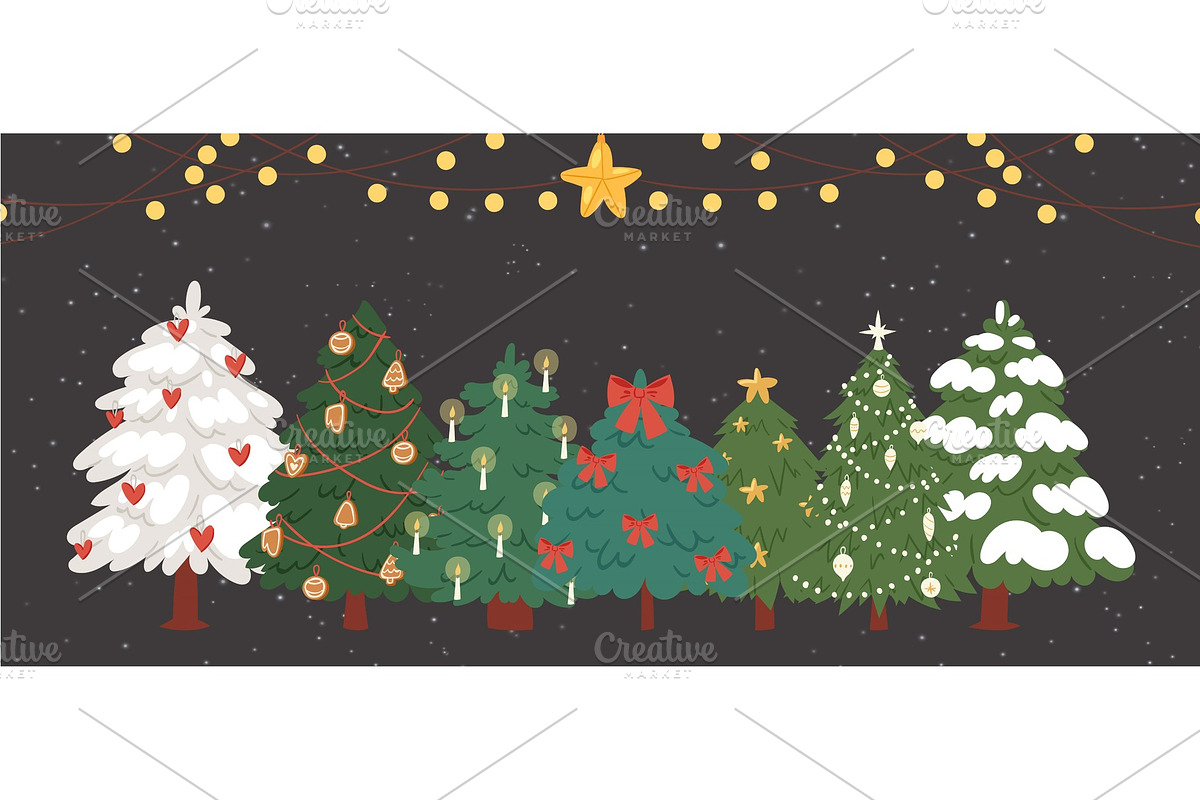 Christmas trees, firs with garlands in Objects - product preview 8