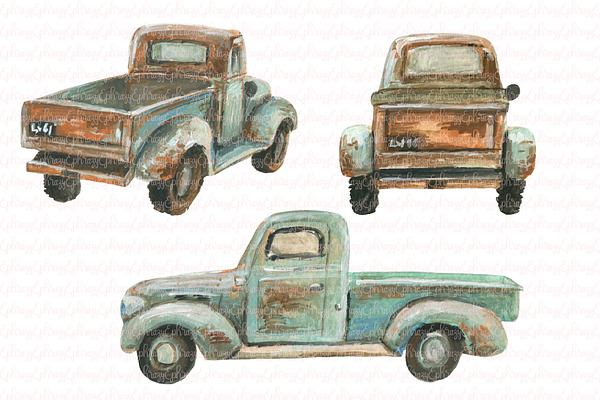 Turquoise truck clipart set. Fall
