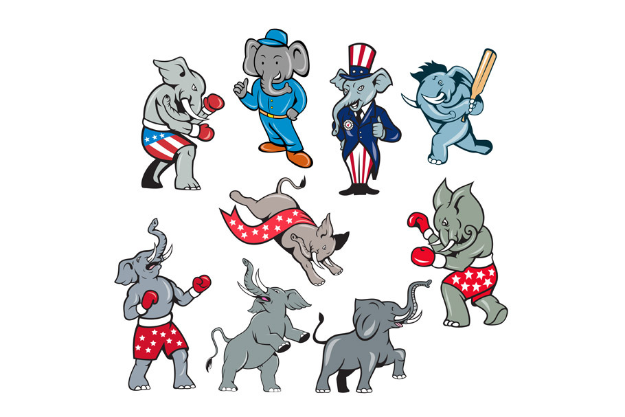 Elephant Mascot Cartoon Set