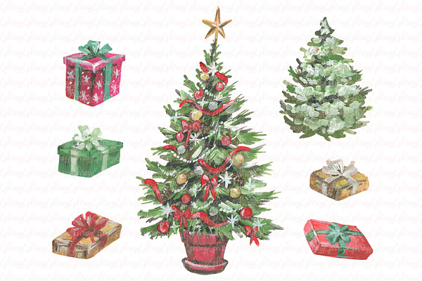 Christmas tree with gifts. Cliparts
