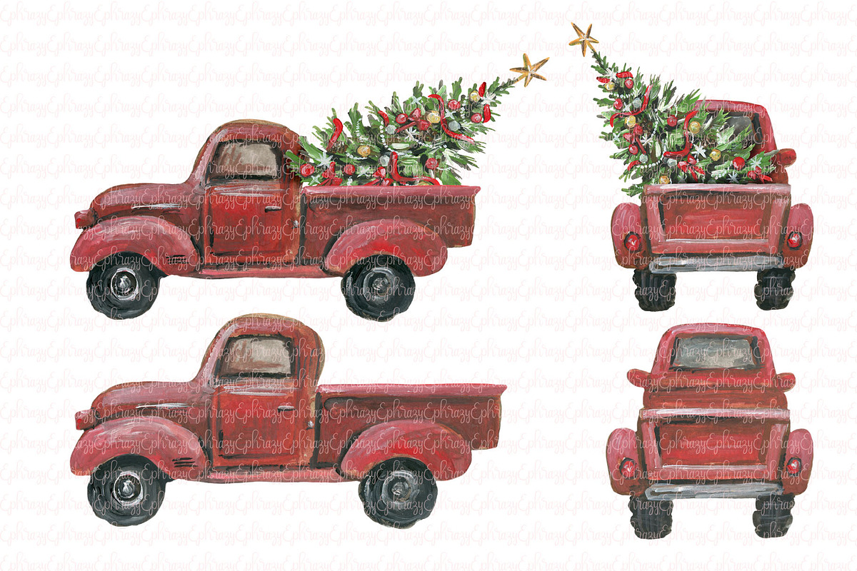 Little red truck clipart set in Illustrations - product preview 8
