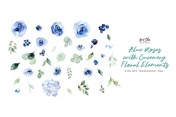 Blue Roses with Greenery in Illustrations - product preview 5