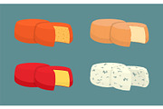 Hard Cheese Icons Closeup Set Vector