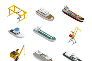 Sea and river vessel isometric icons