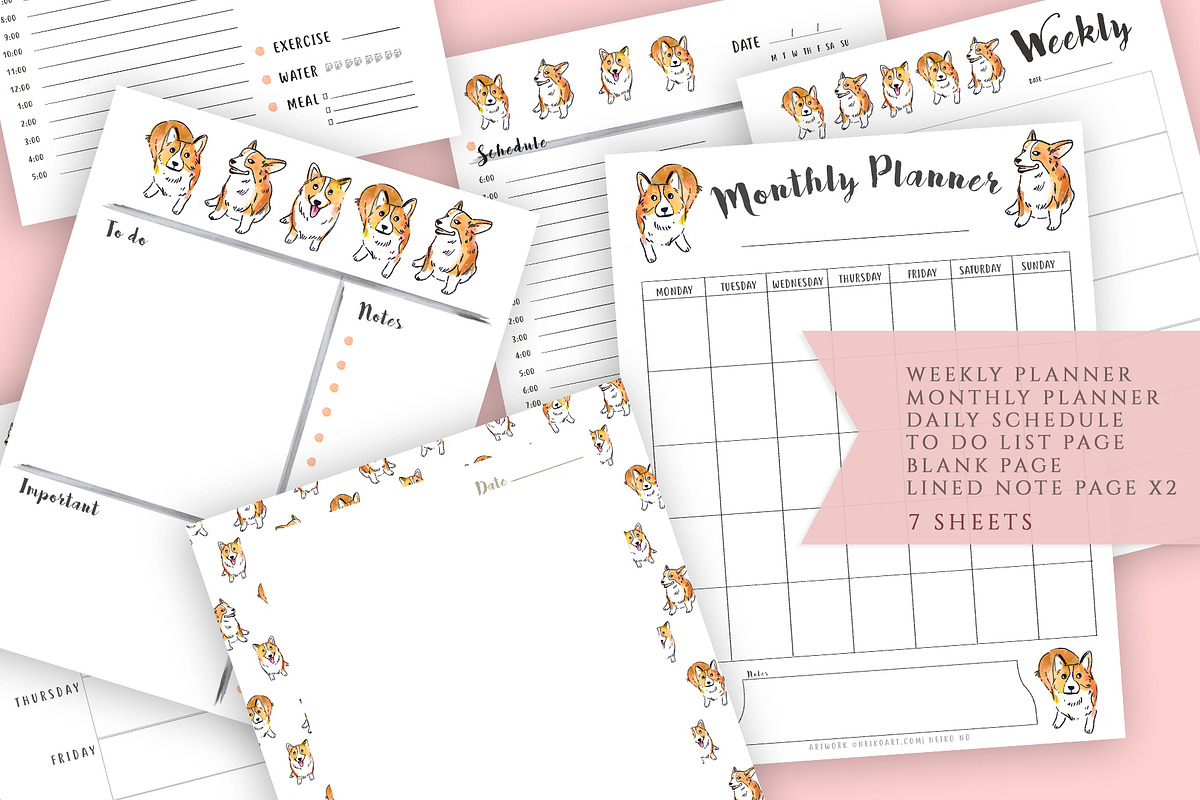 Corgi planner, monthly schedule 2020 in Stationery Templates - product preview 8
