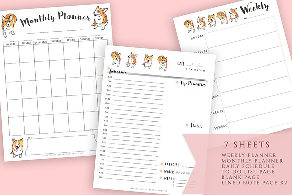 Corgi planner, monthly schedule 2020 in Stationery Templates - product preview 1