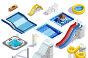 Water park isometric images set